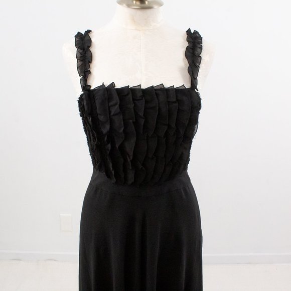 Moschino 8 Silk Ruffle Midi Babydoll Dress LBD - Picture 3 of 14